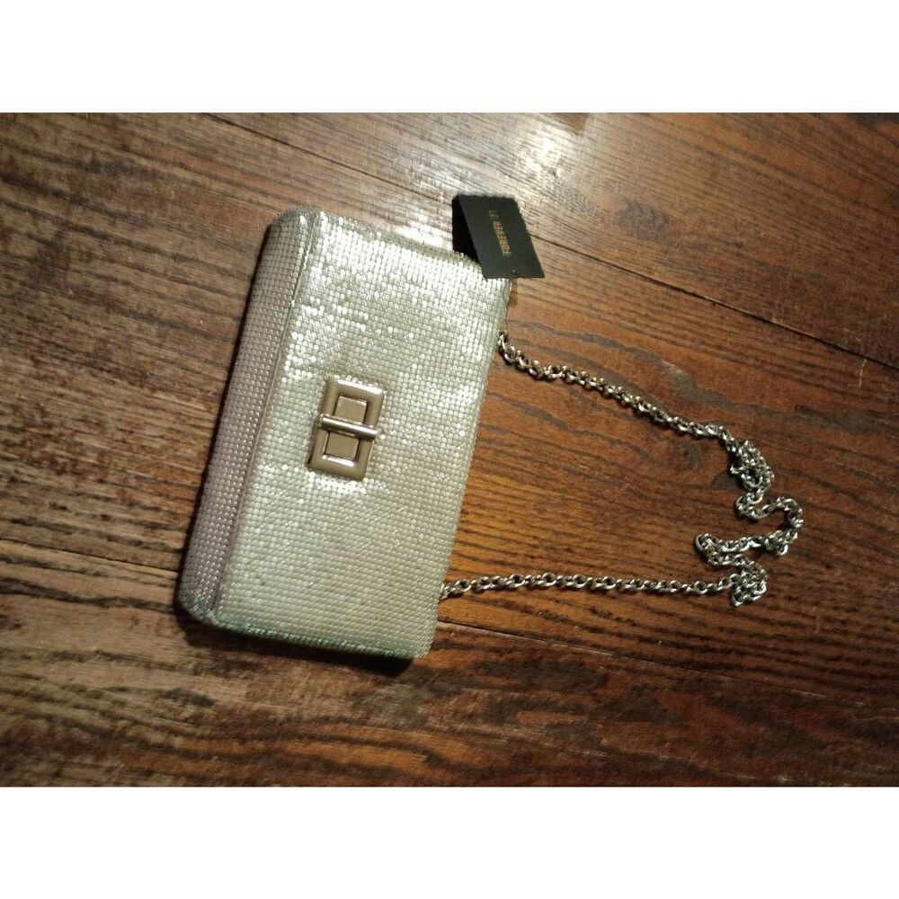 New Forever 21 Silver Metallic Bling Handbag Purse Clutch Metal Chain Strap
